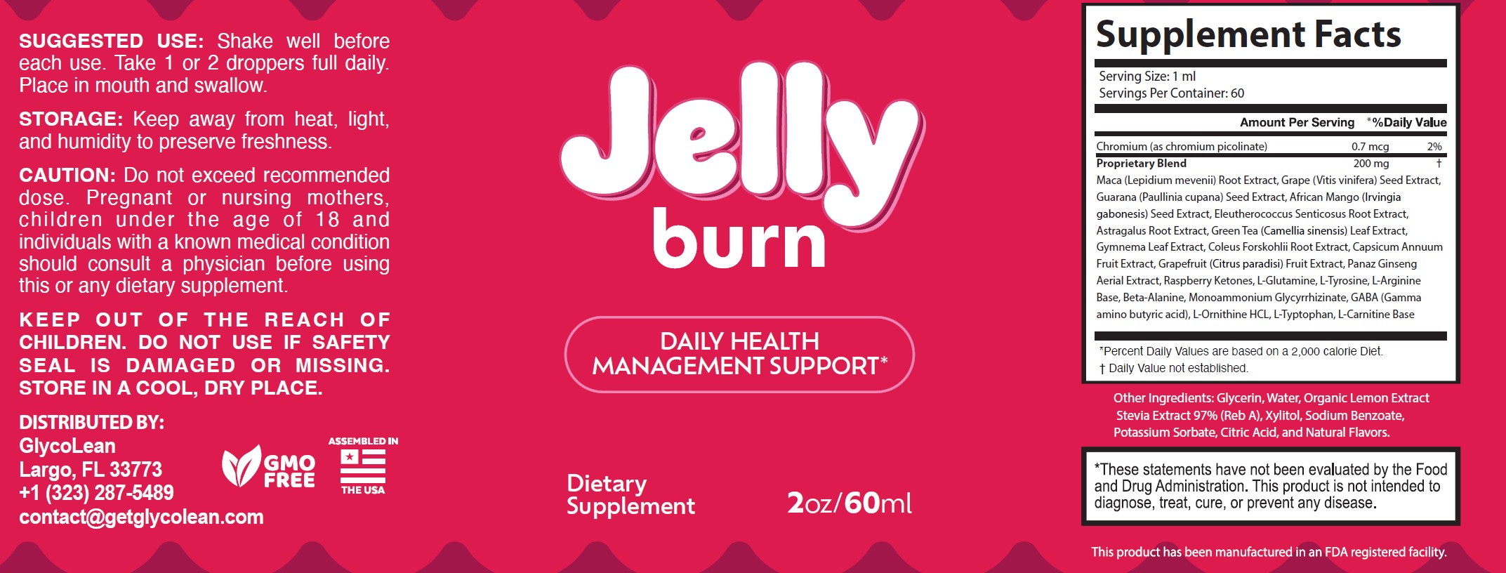 JellyBurn Supplement Facts Label